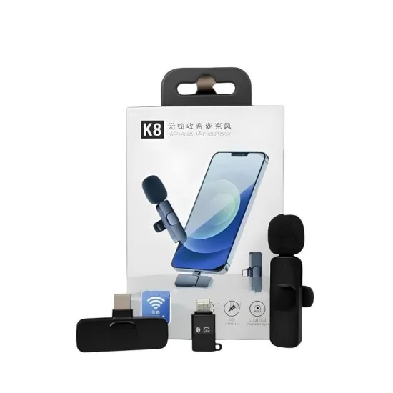 Leplion 2 In 1 K8 Wireless Clip Microphone Portable Mini Mic With Universal Type C For All Devices - Black